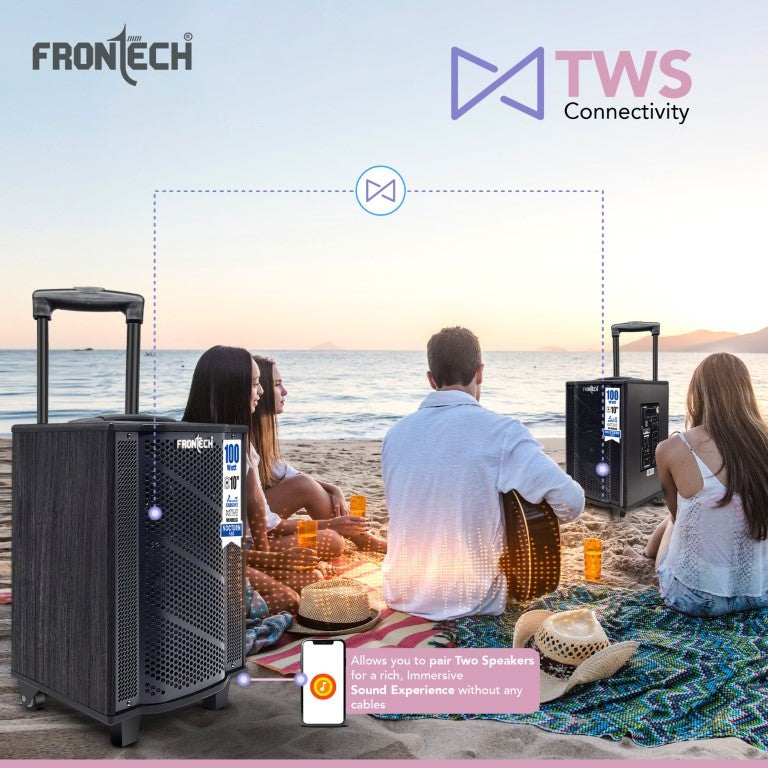 Frontech Nocturn Neo Trolley Speaker | 100W Sound | Wireless Mics | Multi-Input (SW-0225) Frontech Nocturn Neo Trolley Speaker | 100W Sound | Wireless Mics | Multi-Input (SW-0225)